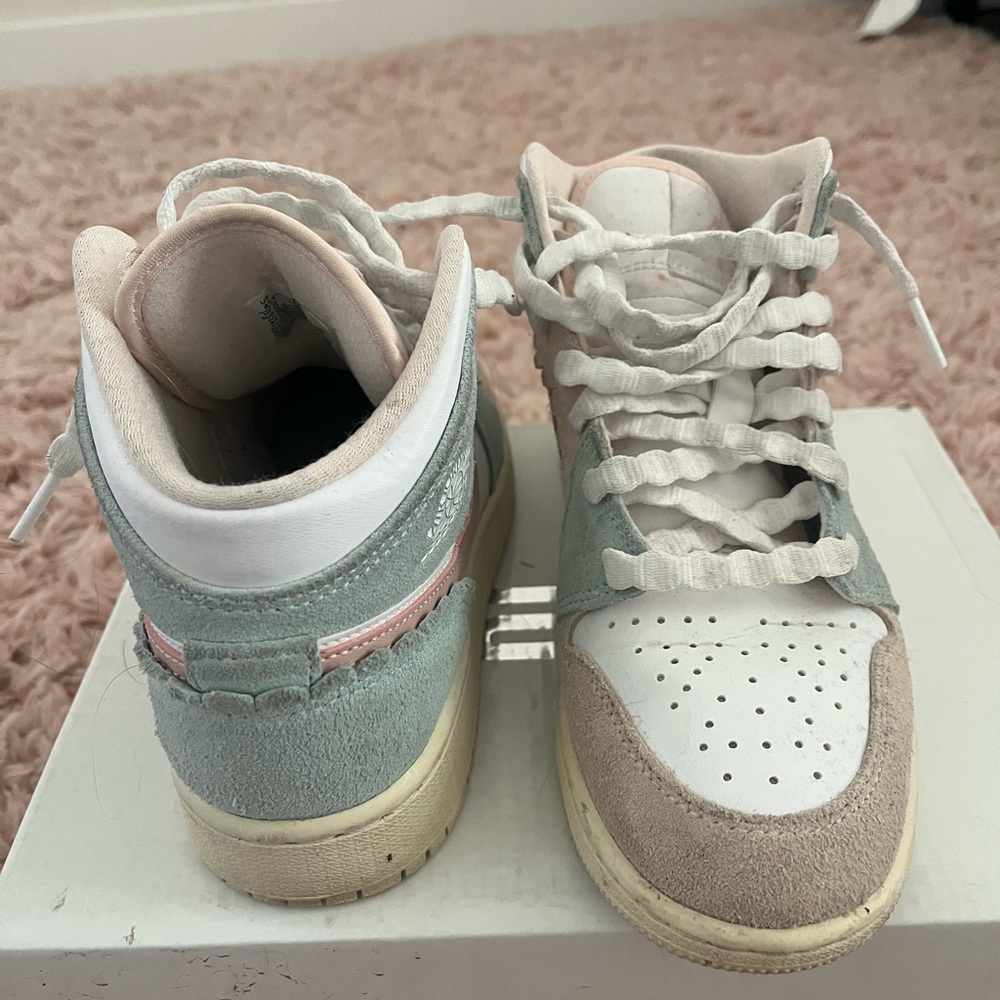 Jordan Kids Sneakers in White, Pink, and Light Blue (fit a women size 5)